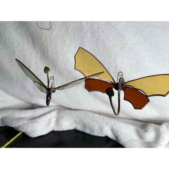 Pair Solid Brass Dragon Fire Stained Colored Glass Red Green Sun catchers 8" - Picture 11 of 16